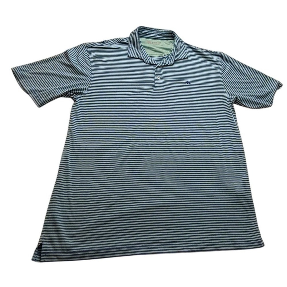 Onward Reserve Men's XL Green Blue Striped Performance Short Sleeve Polo Shirt